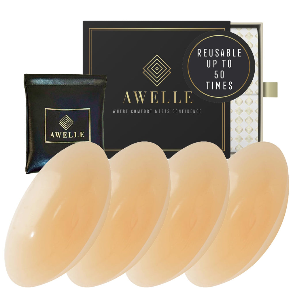 AWELLE Nippel Pads - Selbstklebende Brustwarzenabdeckungen aus Silikon [Wiederverwendbar & Waschbar] - Diskrete Nippelabdeckungen für Frauen [2 Paare]